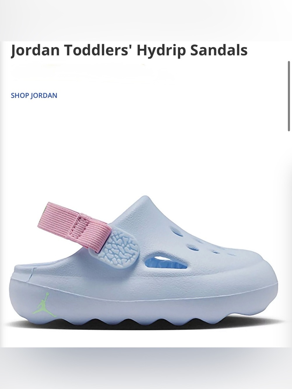 Jordan Kids Hydrip Sandals in Light Blue with Pink Strap